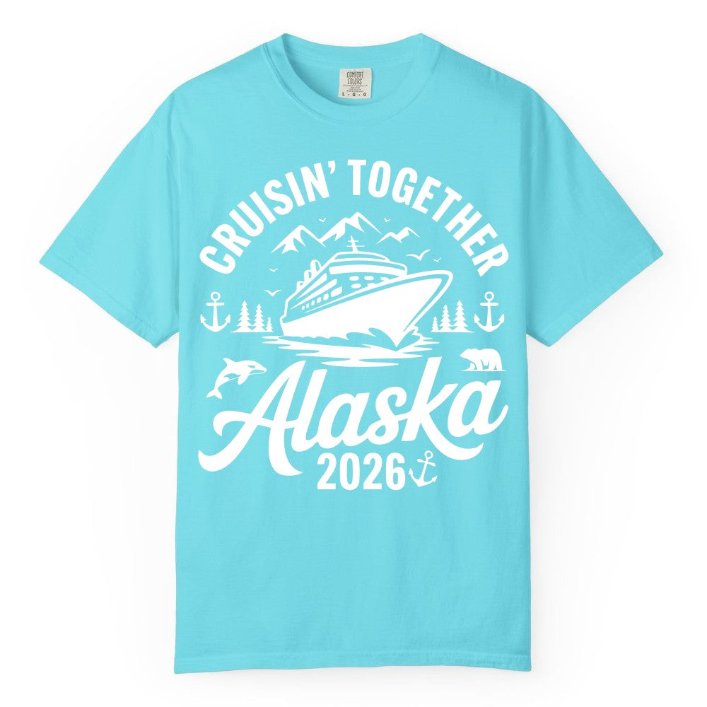 Alaska Cruise Shirt - Family Cruise Apparel for Alaska 2026 Trips (Comfort Color) in Lagoon Blue - Alaska Cruise Adventure Shirt - Wildlife Mountains Nautical 2026