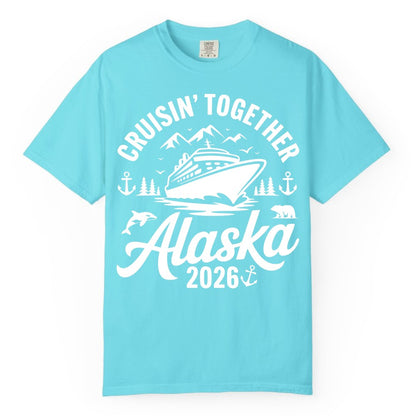 Alaska Cruise Shirt - Family Cruise Apparel for Alaska 2026 Trips (Comfort Color) in Lagoon Blue - Alaska Cruise Adventure Shirt - Wildlife Mountains Nautical 2026
