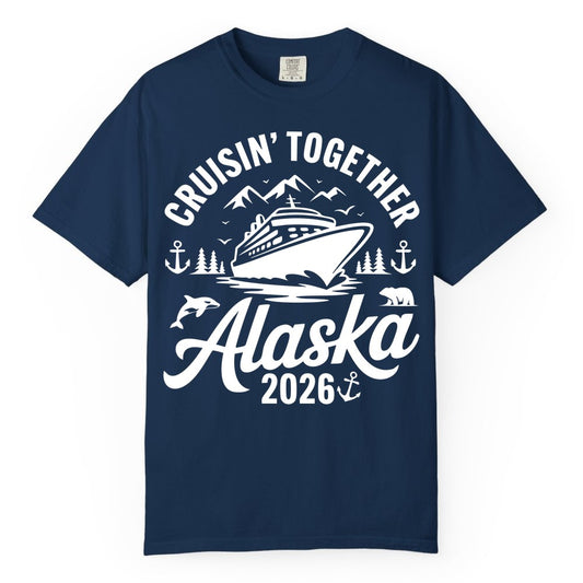 Alaska Cruise Shirt - Family Cruise Apparel for Alaska 2026 Trips (Comfort Color) in Navy - Alaska Cruise Adventure Shirt - Wildlife Mountains Nautical 2026