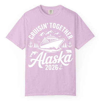 Alaska Cruise Shirt - Family Cruise Apparel for Alaska 2026 Trips (Comfort Color) in Orchid - Alaska Cruise Adventure Shirt - Wildlife Mountains Nautical 2026