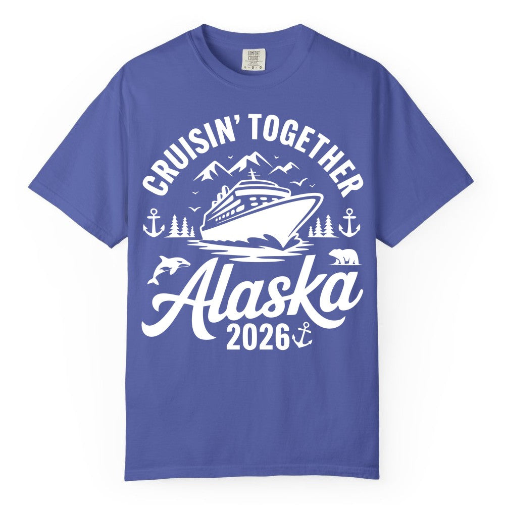 Alaska Cruise Shirt - Family Cruise Apparel for Alaska 2026 Trips (Comfort Color) in Periwinkle - Alaska Cruise Adventure Shirt - Wildlife Mountains Nautical 2026