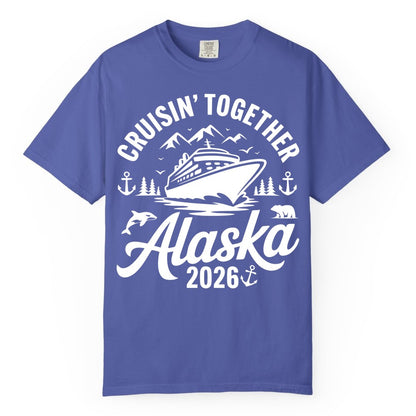 Alaska Cruise Shirt - Family Cruise Apparel for Alaska 2026 Trips (Comfort Color) in Periwinkle - Alaska Cruise Adventure Shirt - Wildlife Mountains Nautical 2026