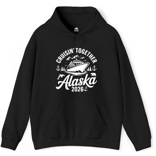 Alaska Cruise Shirt - Family Cruise Apparel for Alaska 2026 Trips (Hoodie) in Black - Alaska Cruise Adventure Shirt - Wildlife Mountains Nautical 2026