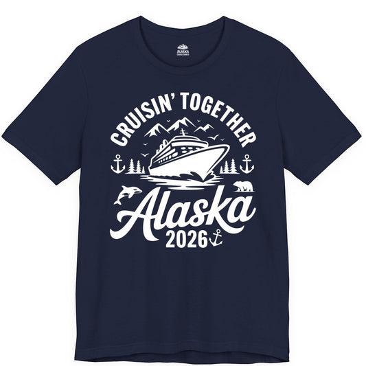 Alaska Cruise Shirt - Family Cruise Apparel for Alaska 2026 Trips (Premium Tee) in Navy - Alaska Cruise Adventure Shirt - Wildlife Mountains Nautical 2026