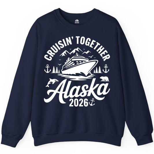 Alaska Cruise Shirt - Family Cruise Apparel for Alaska 2026 Trips (Sweatshirt) in Navy - Alaska Cruise Adventure Shirt - Wildlife Mountains Nautical 2026