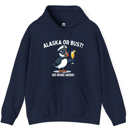 Alaska Cruise Shirt - Funny Puffin Captain Bird Vacation Tee (Hoodie) in Navy - Funny Puffin Captain Alaska Cruise Shirt - No More Work Cartoon Tee