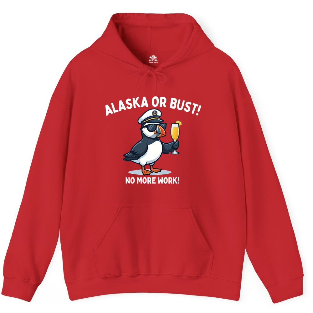 Alaska Cruise Shirt - Funny Puffin Captain Bird Vacation Tee (Hoodie) in Red - Funny Puffin Captain Alaska Cruise Shirt - No More Work Cartoon Tee