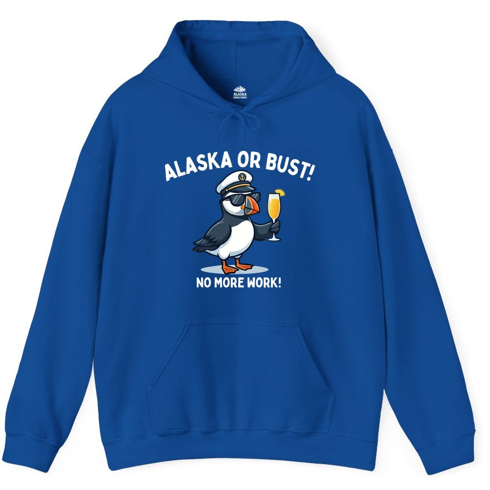 Alaska Cruise Shirt - Funny Puffin Captain Bird Vacation Tee (Hoodie) in Royal - Funny Puffin Captain Alaska Cruise Shirt - No More Work Cartoon Tee