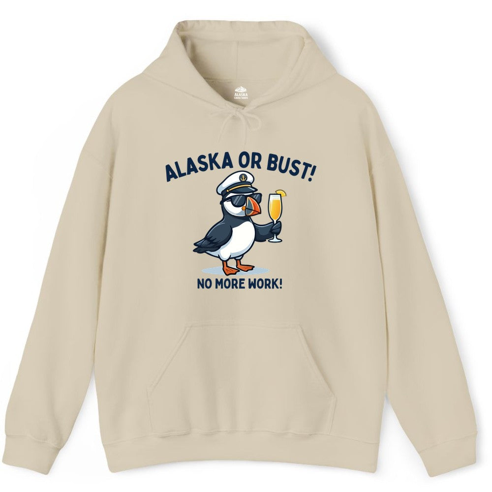 Alaska Cruise Shirt - Funny Puffin Captain Bird Vacation Tee (Hoodie) in Sand - Funny Puffin Captain Alaska Cruise Shirt - No More Work Cartoon Tee