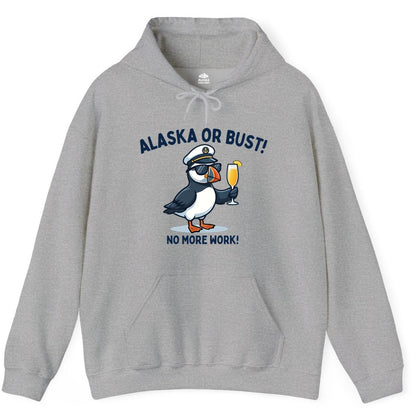 Alaska Cruise Shirt - Funny Puffin Captain Bird Vacation Tee (Hoodie) in Sport Grey - Funny Puffin Captain Alaska Cruise Shirt - No More Work Cartoon Tee