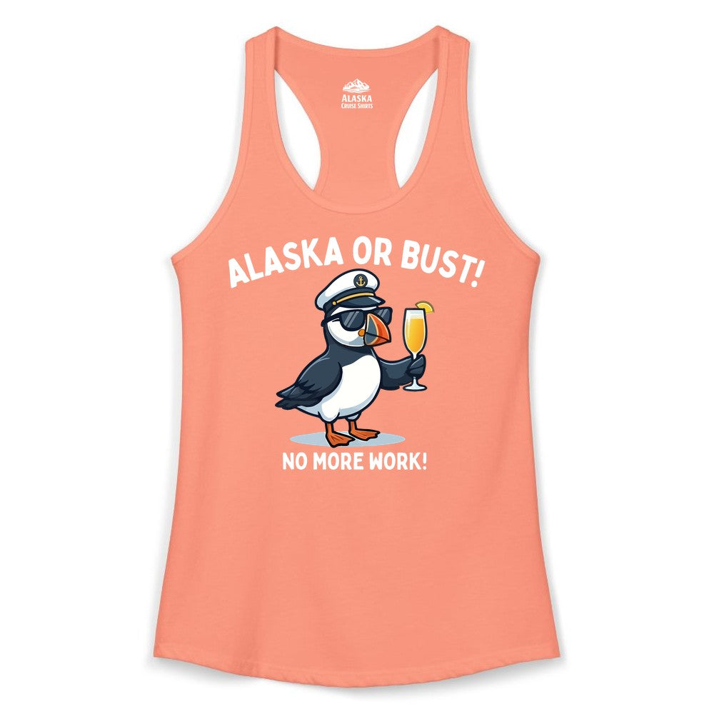 Alaska Cruise Shirt - Funny Puffin Captain Bird Vacation Tee (Ladies Tank) in Solid Light Orange - Funny Puffin Captain Alaska Cruise Shirt - No More Work Cartoon Tee
