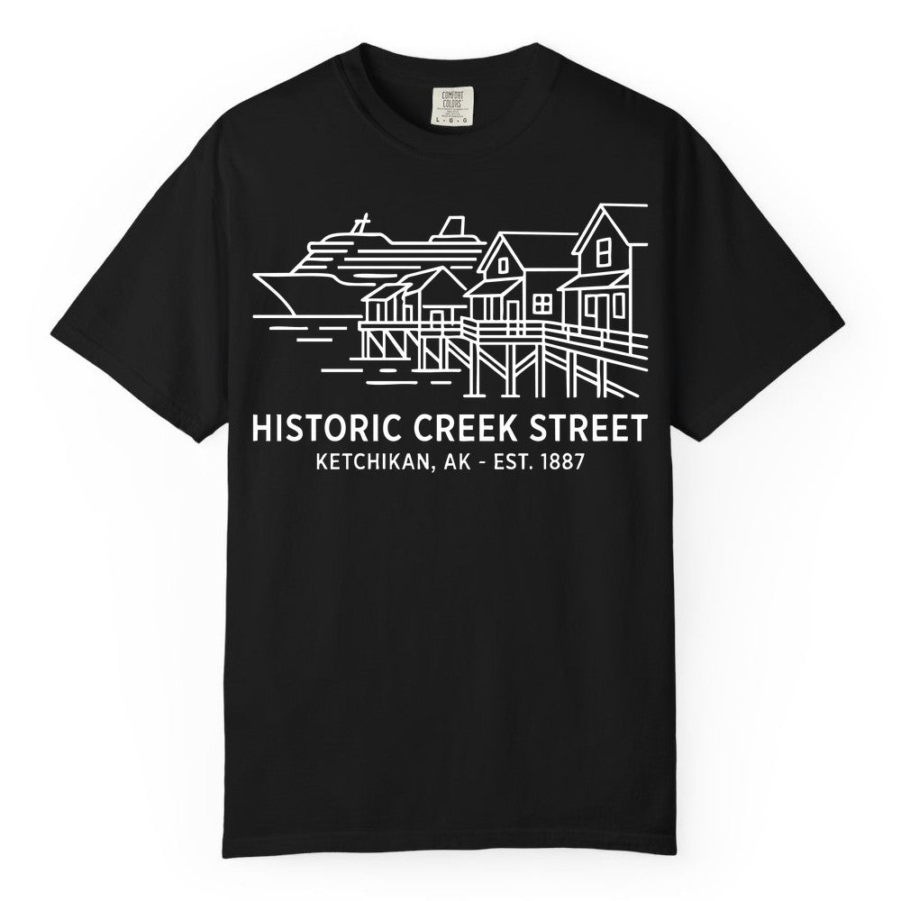 Ketchikan Creek Street Shirt - Alaska Cruise Souvenir Apparel (Comfort Color) in Black - Ketchikan Creek Street Alaska Waterfront and Cruise Ship Shirt