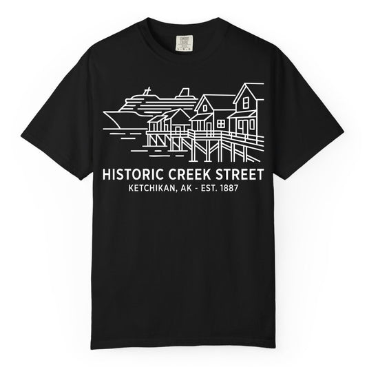 Ketchikan Creek Street Shirt - Alaska Cruise Souvenir Apparel (Comfort Color) in Black - Ketchikan Creek Street Alaska Waterfront and Cruise Ship Shirt