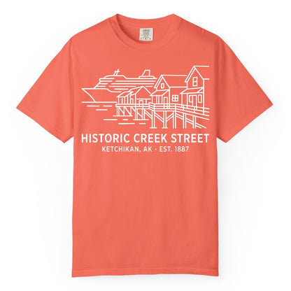 Ketchikan Creek Street Shirt - Alaska Cruise Souvenir Apparel (Comfort Color) in Bright Salmon - Ketchikan Creek Street Alaska Waterfront and Cruise Ship Shirt