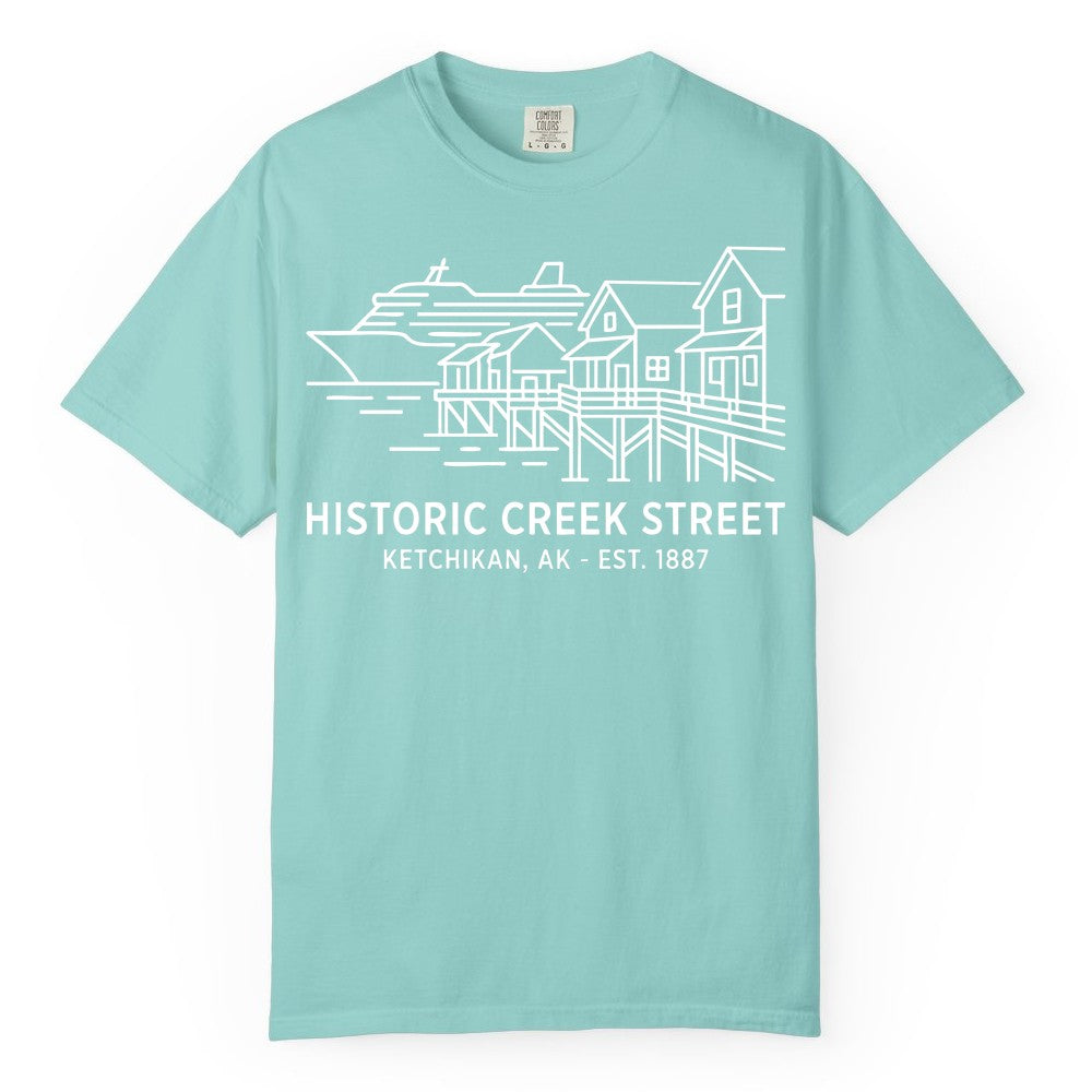 Ketchikan Creek Street Shirt - Alaska Cruise Souvenir Apparel (Comfort Color) in Chalky Mint - Ketchikan Creek Street Alaska Waterfront and Cruise Ship Shirt