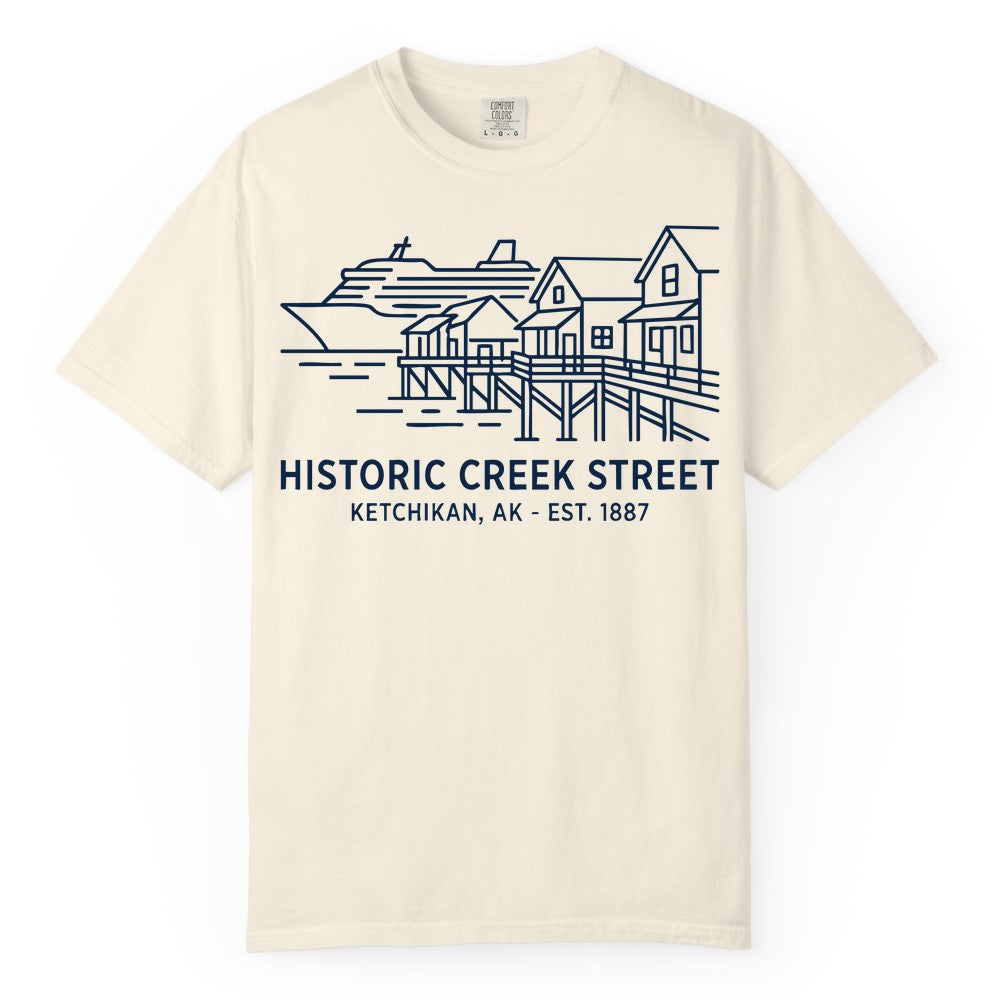 Ketchikan Creek Street Shirt - Alaska Cruise Souvenir Apparel (Comfort Color) in Ivory - Ketchikan Creek Street Alaska Waterfront and Cruise Ship Shirt