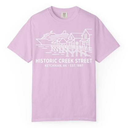 Ketchikan Creek Street Shirt - Alaska Cruise Souvenir Apparel (Comfort Color) in Orchid - Ketchikan Creek Street Alaska Waterfront and Cruise Ship Shirt