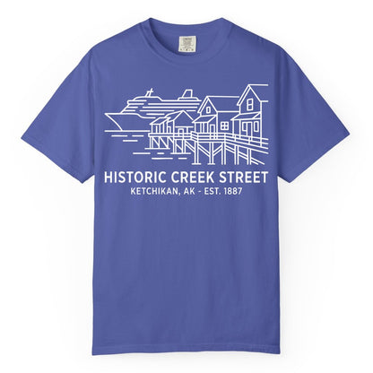Ketchikan Creek Street Shirt - Alaska Cruise Souvenir Apparel (Comfort Color) in Periwinkle - Ketchikan Creek Street Alaska Waterfront and Cruise Ship Shirt