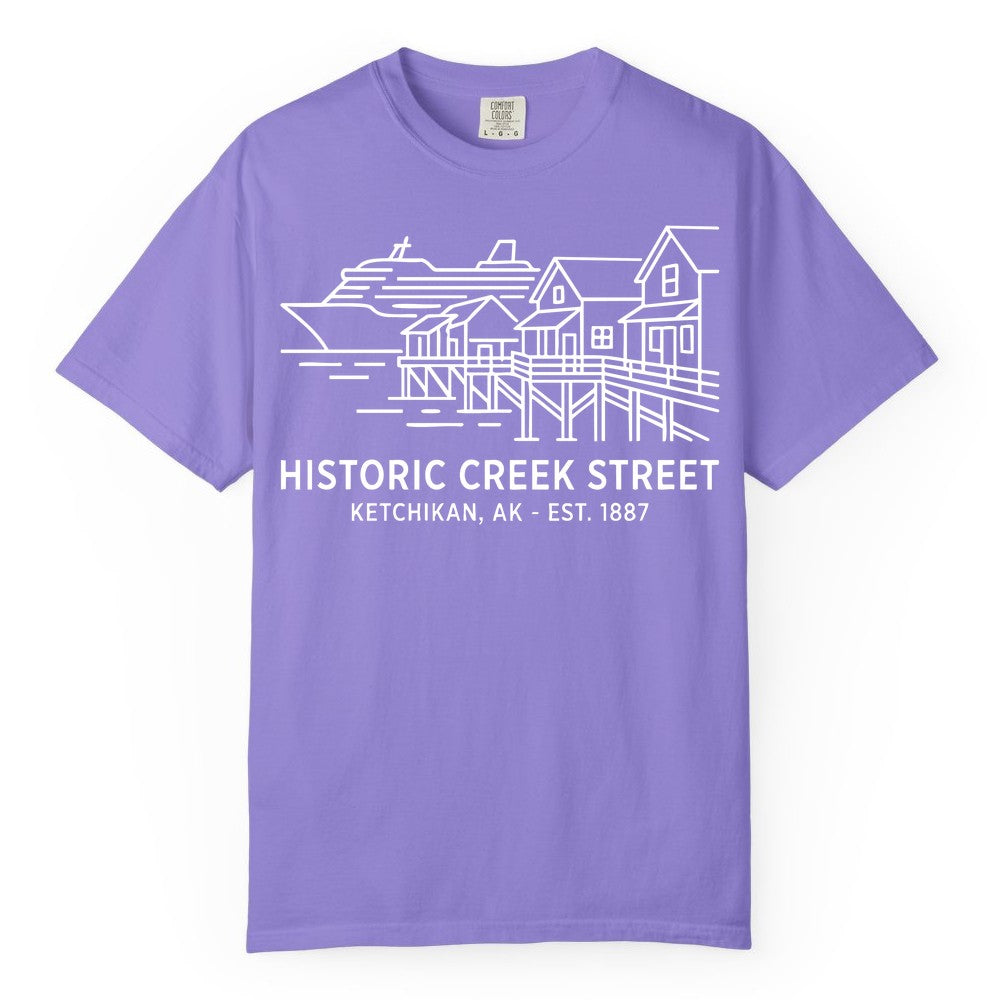 Ketchikan Creek Street Shirt - Alaska Cruise Souvenir Apparel (Comfort Color) in Violet - Ketchikan Creek Street Alaska Waterfront and Cruise Ship Shirt