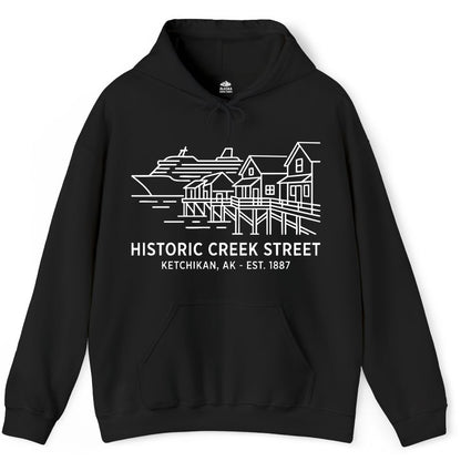 Ketchikan Creek Street Shirt - Alaska Cruise Souvenir Apparel (Hoodie) in Black - Ketchikan Creek Street Alaska Waterfront and Cruise Ship Shirt