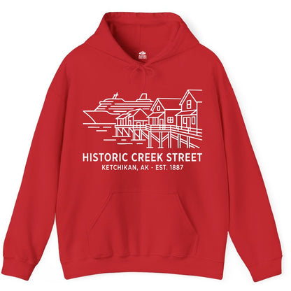 Ketchikan Creek Street Shirt - Alaska Cruise Souvenir Apparel (Hoodie) in Red - Ketchikan Creek Street Alaska Waterfront and Cruise Ship Shirt