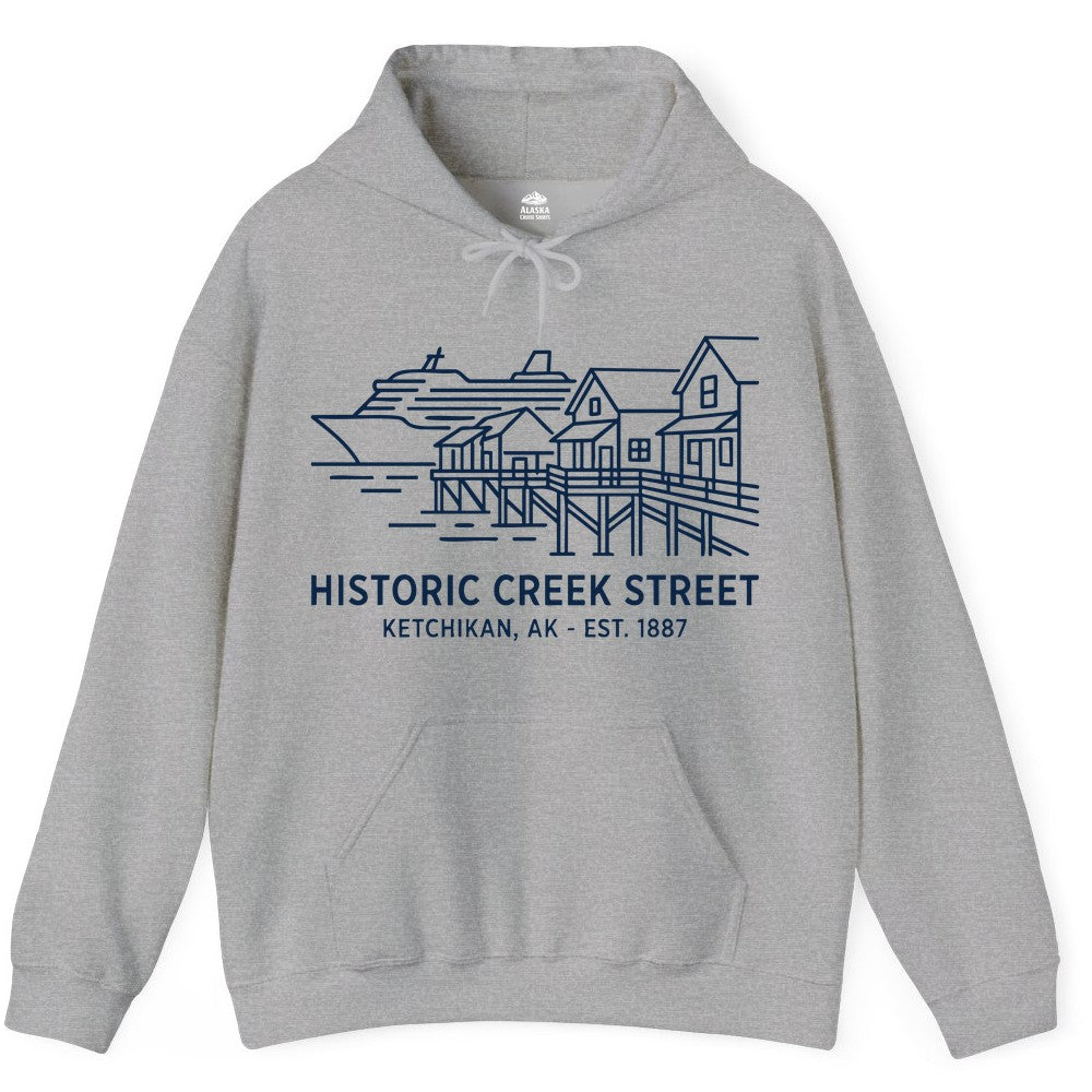 Ketchikan Creek Street Shirt - Alaska Cruise Souvenir Apparel (Hoodie) in Sport Grey - Ketchikan Creek Street Alaska Waterfront and Cruise Ship Shirt