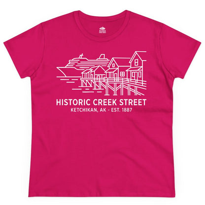 Ketchikan Creek Street Shirt - Alaska Cruise Souvenir Apparel (Ladies Tee) in Heliconia - Ketchikan Creek Street Alaska Waterfront and Cruise Ship Shirt