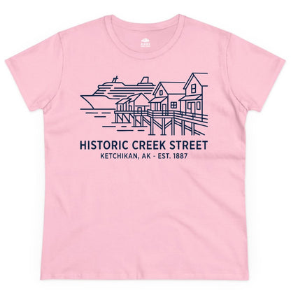 Ketchikan Creek Street Shirt - Alaska Cruise Souvenir Apparel (Ladies Tee) in Light Pink - Ketchikan Creek Street Alaska Waterfront and Cruise Ship Shirt