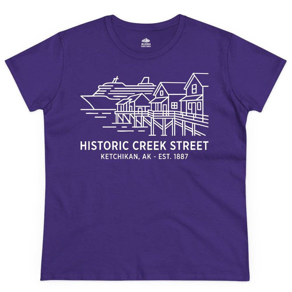 Ketchikan Creek Street Shirt - Alaska Cruise Souvenir Apparel (Ladies Tee) in Purple - Ketchikan Creek Street Alaska Waterfront and Cruise Ship Shirt