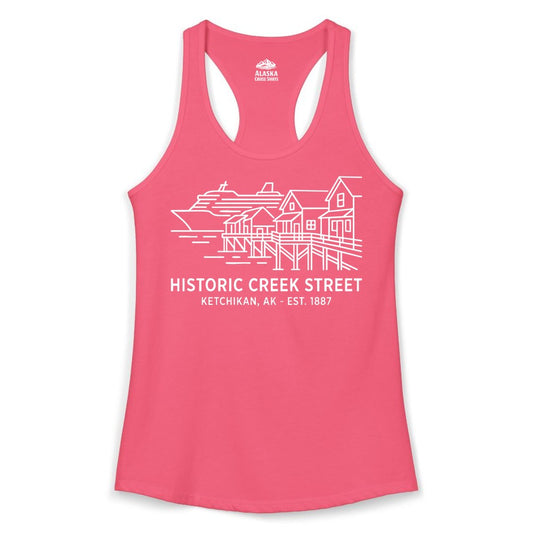 Ketchikan Creek Street Shirt - Alaska Cruise Souvenir Apparel (Ladies Tank) in Hot Pink - Ketchikan Creek Street Alaska Waterfront and Cruise Ship Shirt