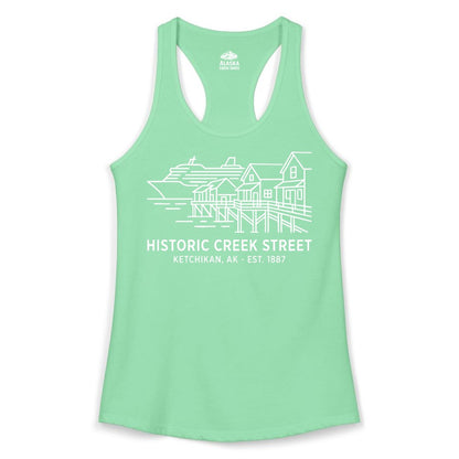 Ketchikan Creek Street Shirt - Alaska Cruise Souvenir Apparel (Ladies Tank) in Solid Mint - Ketchikan Creek Street Alaska Waterfront and Cruise Ship Shirt
