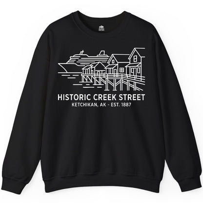 Ketchikan Creek Street Shirt - Alaska Cruise Souvenir Apparel (Sweatshirt) in Black - Ketchikan Creek Street Alaska Waterfront and Cruise Ship Shirt