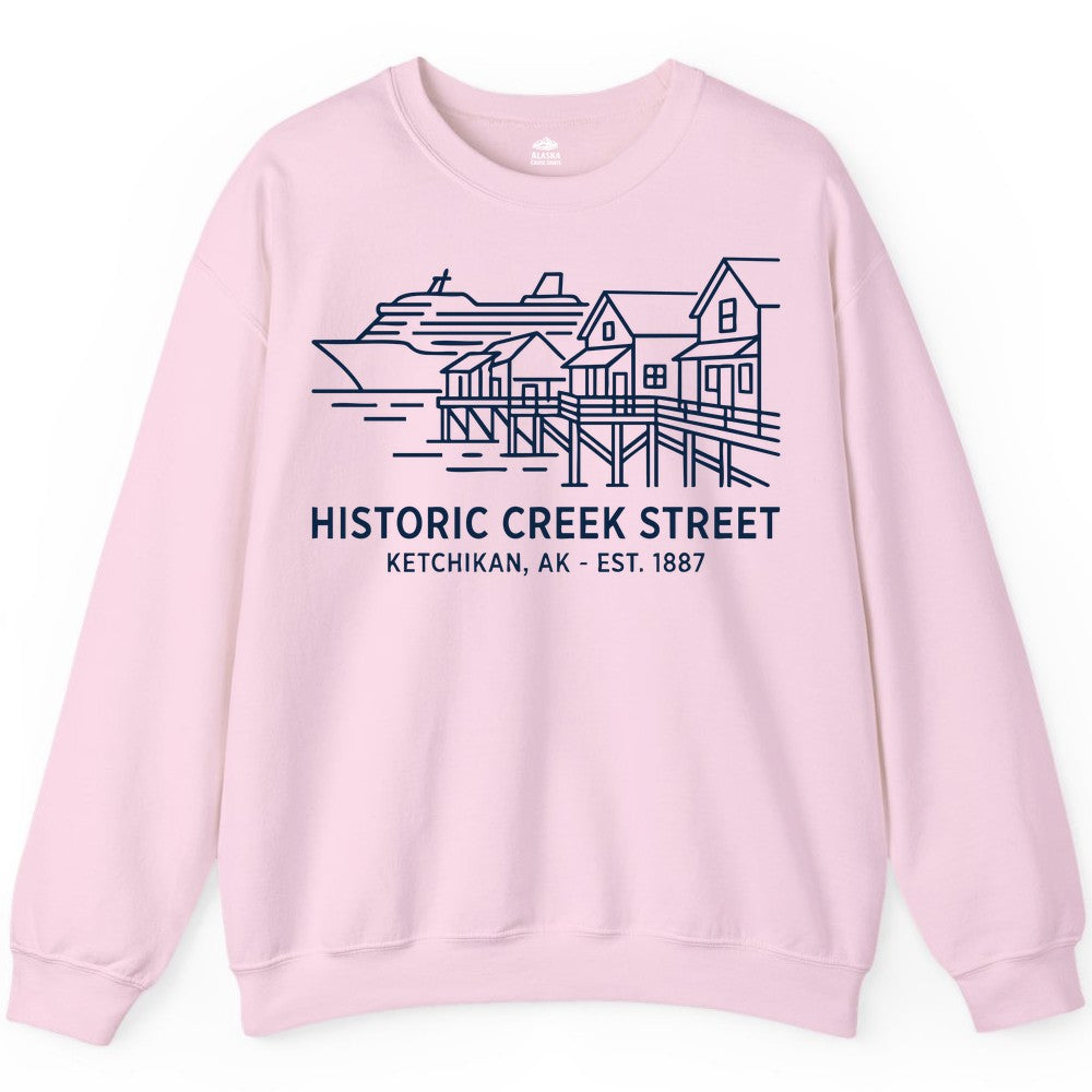 Ketchikan Creek Street Shirt - Alaska Cruise Souvenir Apparel (Sweatshirt) in Light Pink - Ketchikan Creek Street Alaska Waterfront and Cruise Ship Shirt