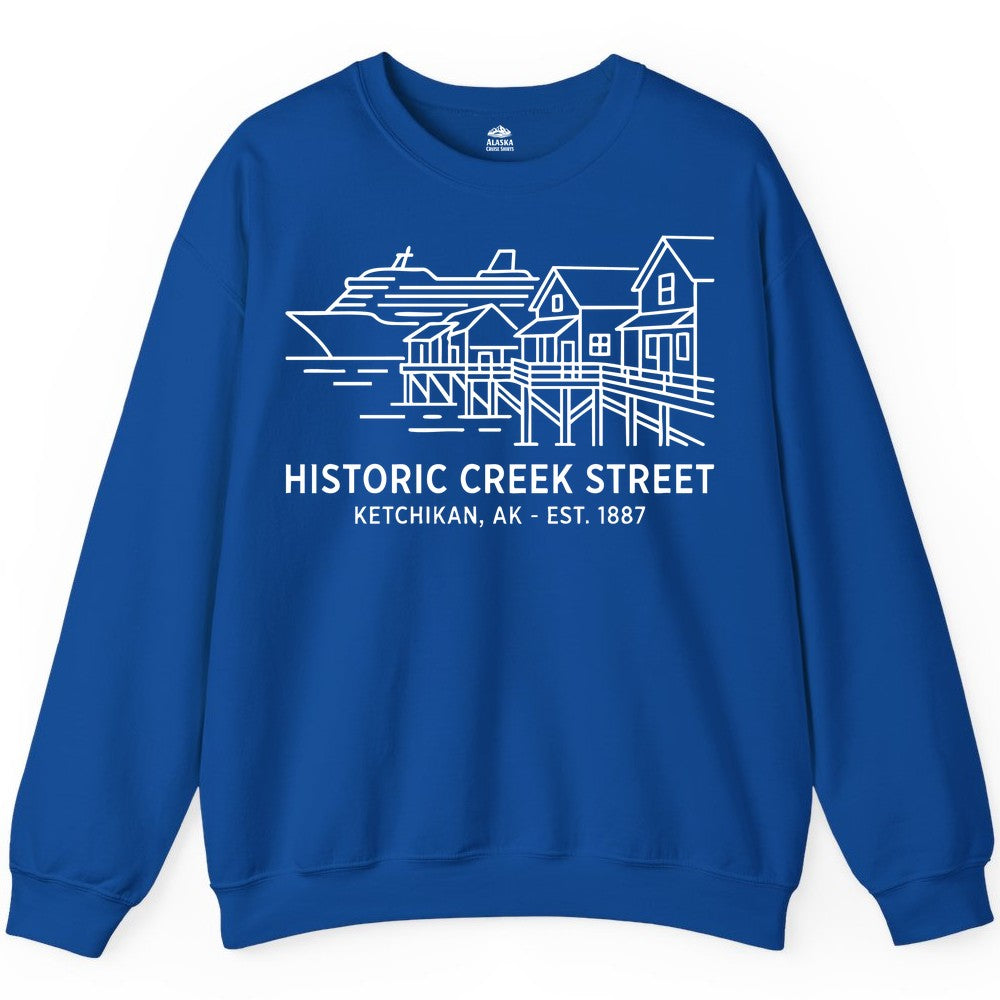 Ketchikan Creek Street Shirt - Alaska Cruise Souvenir Apparel (Sweatshirt) in Royal - Ketchikan Creek Street Alaska Waterfront and Cruise Ship Shirt