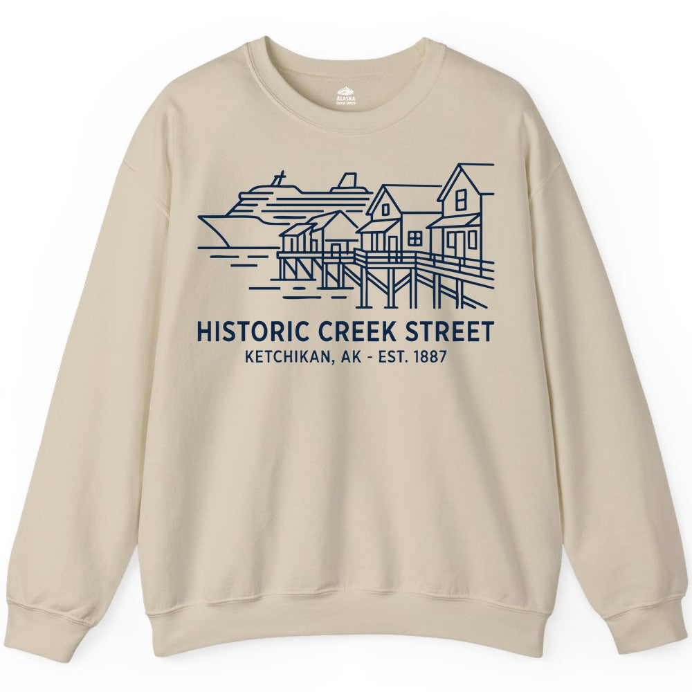 Ketchikan Creek Street Shirt - Alaska Cruise Souvenir Apparel (Sweatshirt) in Sand - Ketchikan Creek Street Alaska Waterfront and Cruise Ship Shirt