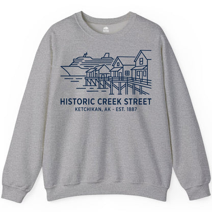 Ketchikan Creek Street Shirt - Alaska Cruise Souvenir Apparel (Sweatshirt) in Sport Grey - Ketchikan Creek Street Alaska Waterfront and Cruise Ship Shirt