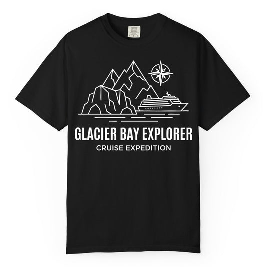 Glacier Bay cruise shirt - Alaska cruise apparel with mountains (Comfort Color) in Black - Glacier Bay Alaska Cruise Shirt - Mountains Compass Adventure Line Art