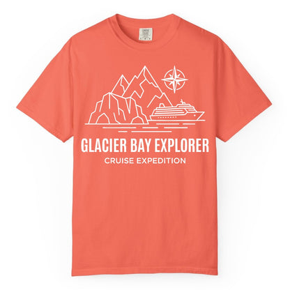 Glacier Bay cruise shirt - Alaska cruise apparel with mountains (Comfort Color) in Bright Salmon - Glacier Bay Alaska Cruise Shirt - Mountains Compass Adventure Line Art