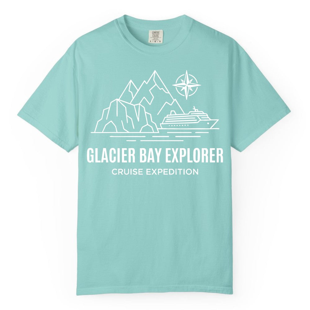 Glacier Bay cruise shirt - Alaska cruise apparel with mountains (Comfort Color) in Chalky Mint - Glacier Bay Alaska Cruise Shirt - Mountains Compass Adventure Line Art