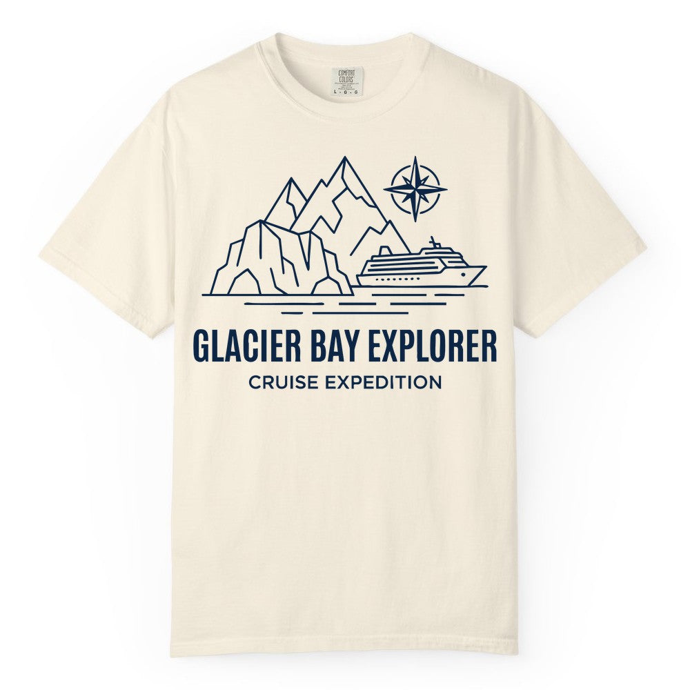 Glacier Bay cruise shirt - Alaska cruise apparel with mountains (Comfort Color) in Ivory - Glacier Bay Alaska Cruise Shirt - Mountains Compass Adventure Line Art