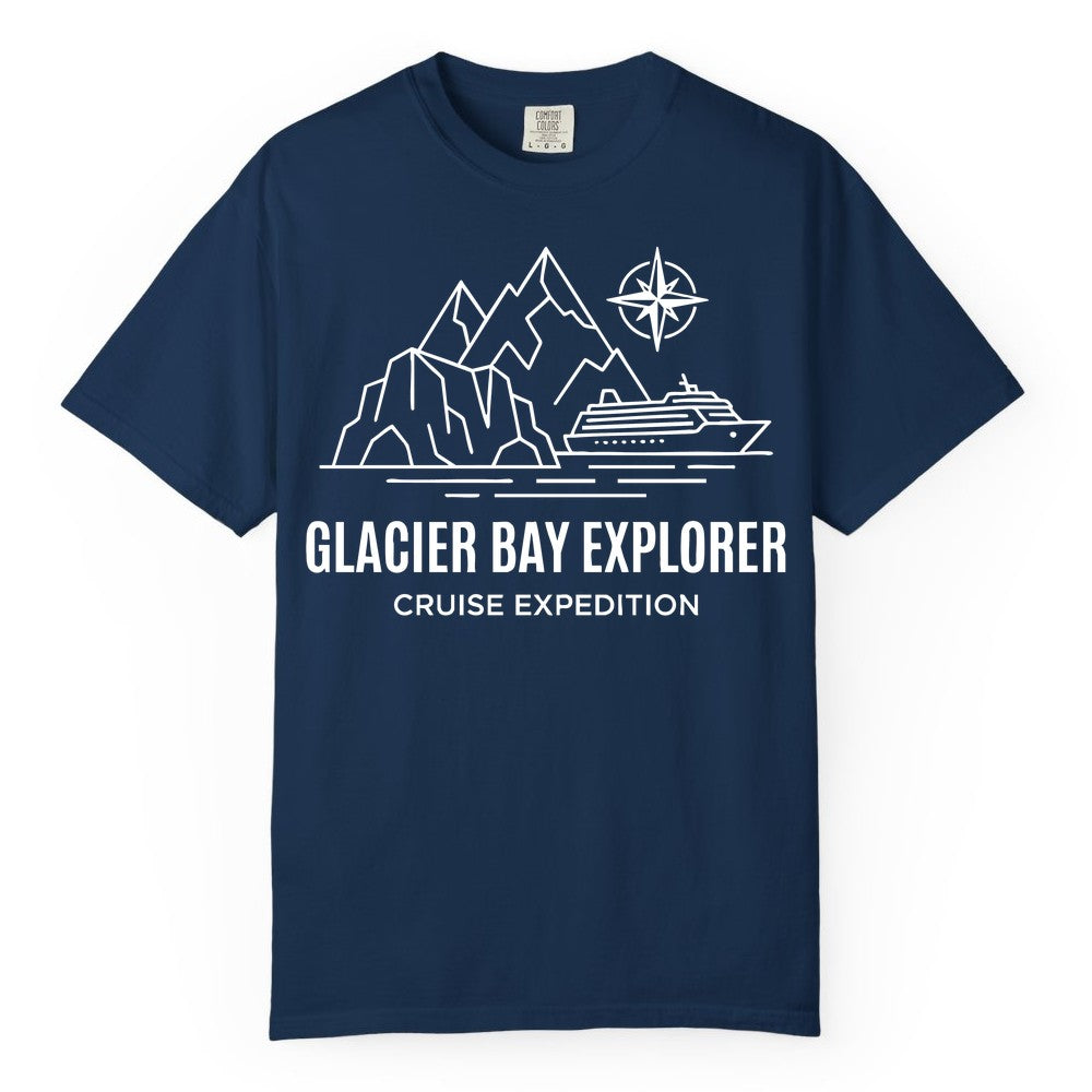 Glacier Bay cruise shirt - Alaska cruise apparel with mountains (Comfort Color) in Navy - Glacier Bay Alaska Cruise Shirt - Mountains Compass Adventure Line Art