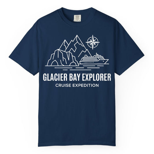 Glacier Bay cruise shirt - Alaska cruise apparel with mountains (Comfort Color) in Navy - Glacier Bay Alaska Cruise Shirt - Mountains Compass Adventure Line Art