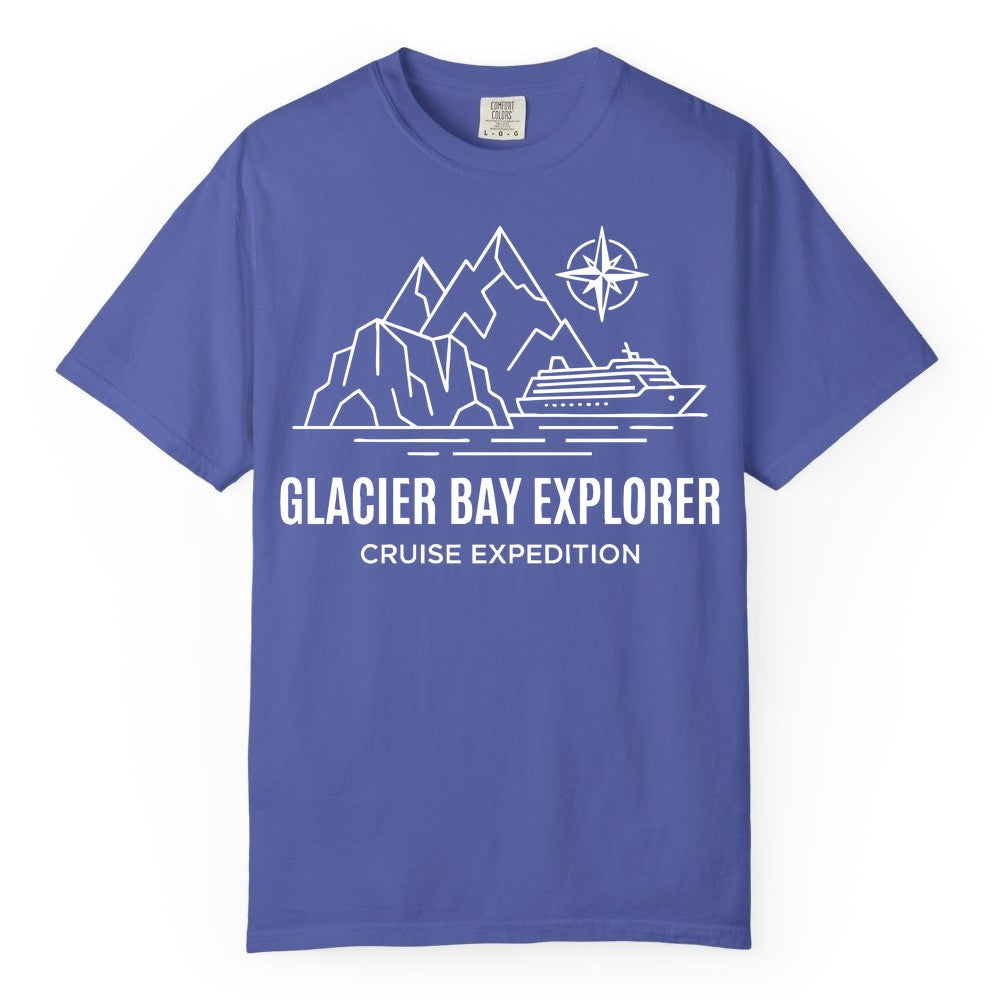 Glacier Bay cruise shirt - Alaska cruise apparel with mountains (Comfort Color) in Periwinkle - Glacier Bay Alaska Cruise Shirt - Mountains Compass Adventure Line Art
