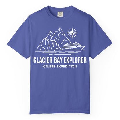 Glacier Bay cruise shirt - Alaska cruise apparel with mountains (Comfort Color) in Periwinkle - Glacier Bay Alaska Cruise Shirt - Mountains Compass Adventure Line Art