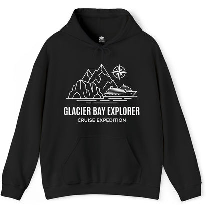 Glacier Bay cruise shirt - Alaska cruise apparel with mountains (Hoodie) in Black - Glacier Bay Alaska Cruise Shirt - Mountains Compass Adventure Line Art