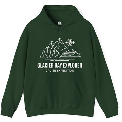 Glacier Bay cruise shirt - Alaska cruise apparel with mountains (Hoodie) in Forest Green - Glacier Bay Alaska Cruise Shirt - Mountains Compass Adventure Line Art