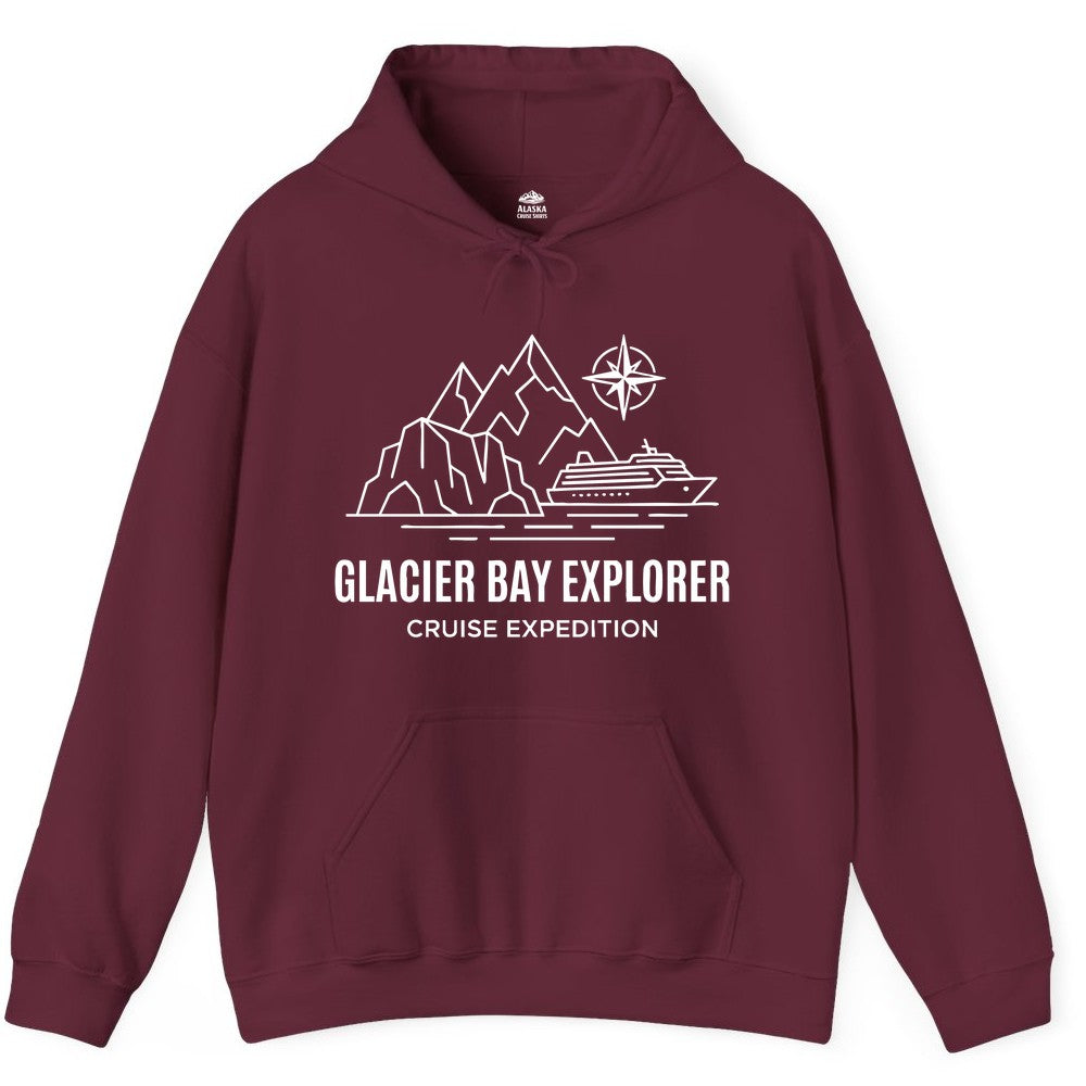 Glacier Bay cruise shirt - Alaska cruise apparel with mountains (Hoodie) in Maroon - Glacier Bay Alaska Cruise Shirt - Mountains Compass Adventure Line Art