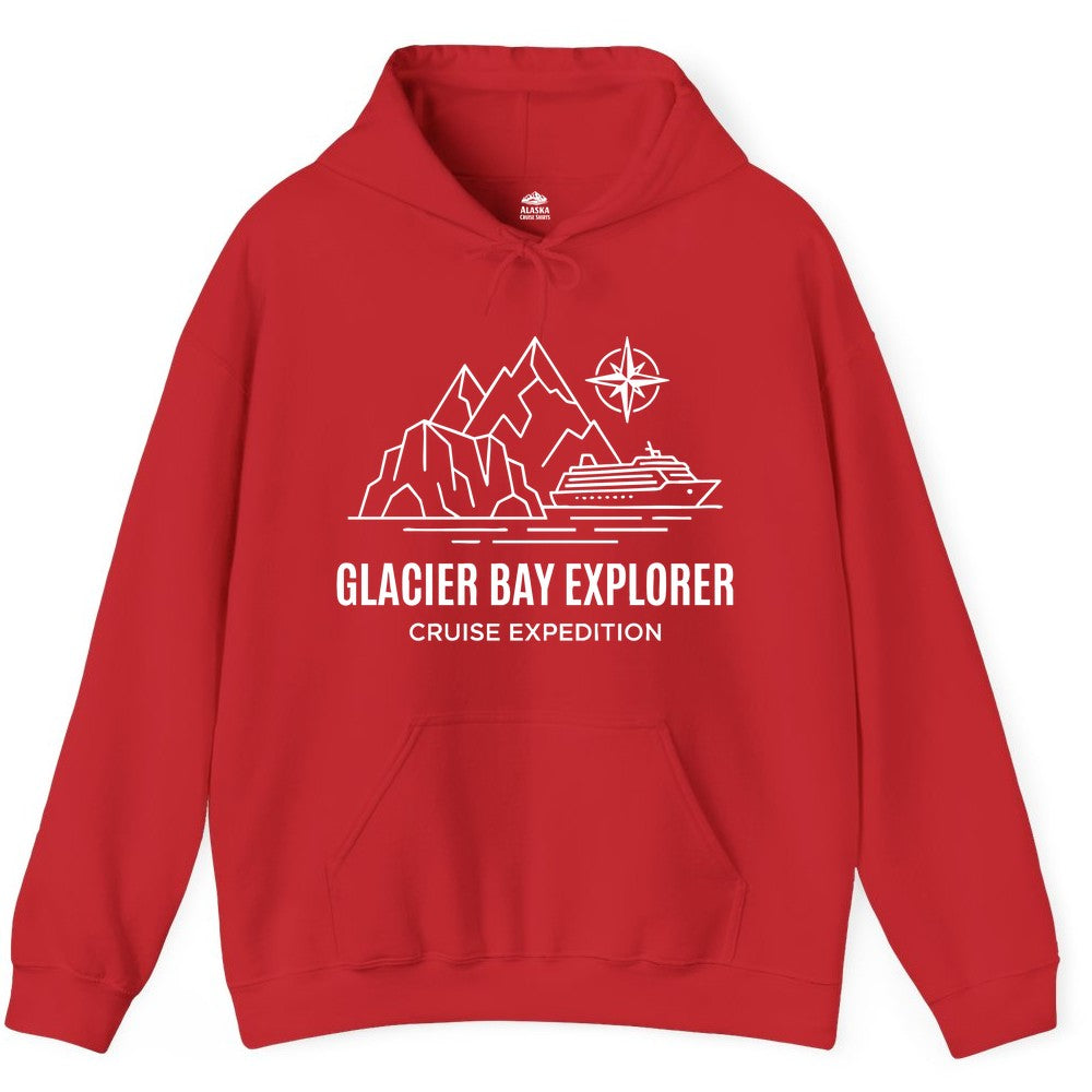 Glacier Bay cruise shirt - Alaska cruise apparel with mountains (Hoodie) in Red - Glacier Bay Alaska Cruise Shirt - Mountains Compass Adventure Line Art