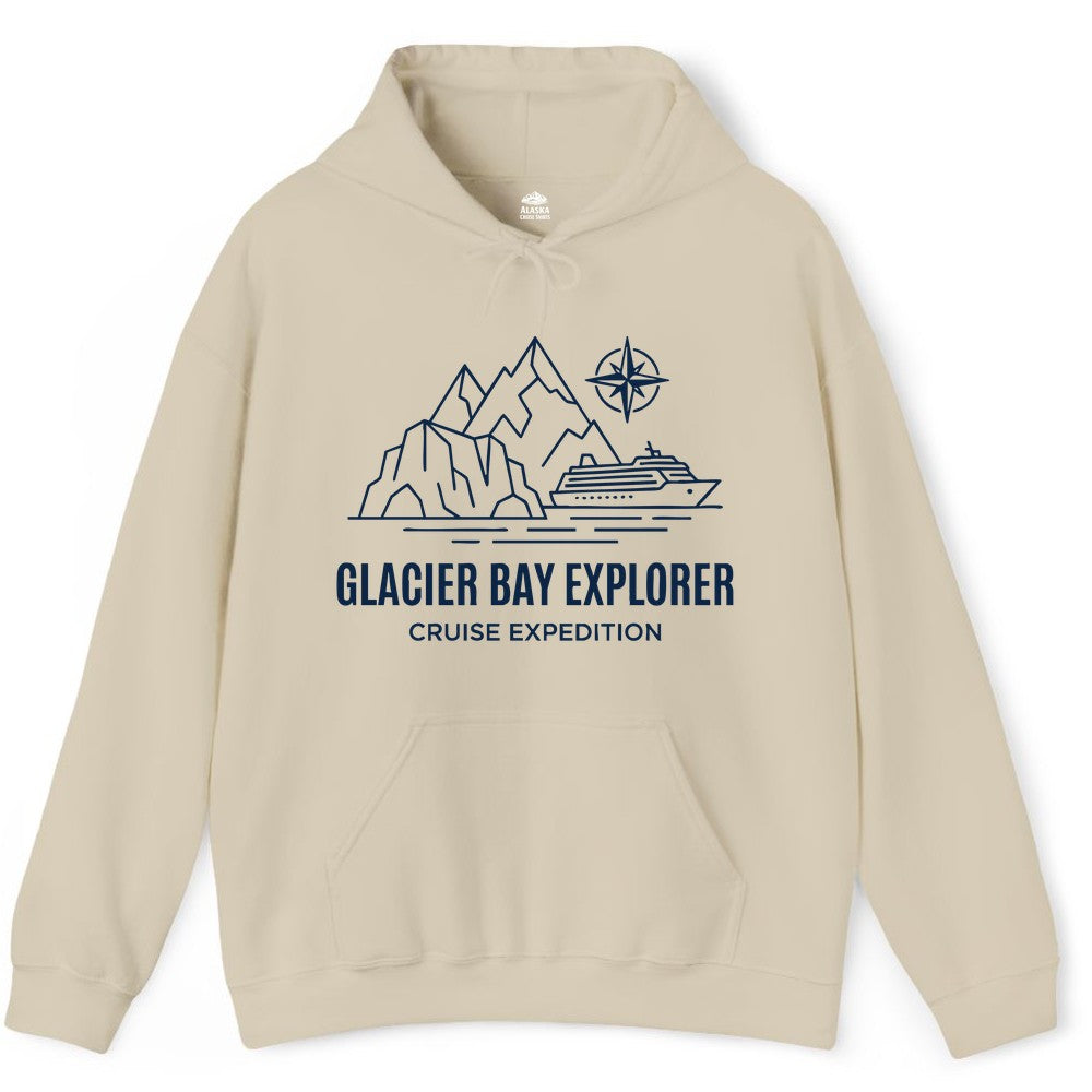 Glacier Bay cruise shirt - Alaska cruise apparel with mountains (Hoodie) in Sand - Glacier Bay Alaska Cruise Shirt - Mountains Compass Adventure Line Art