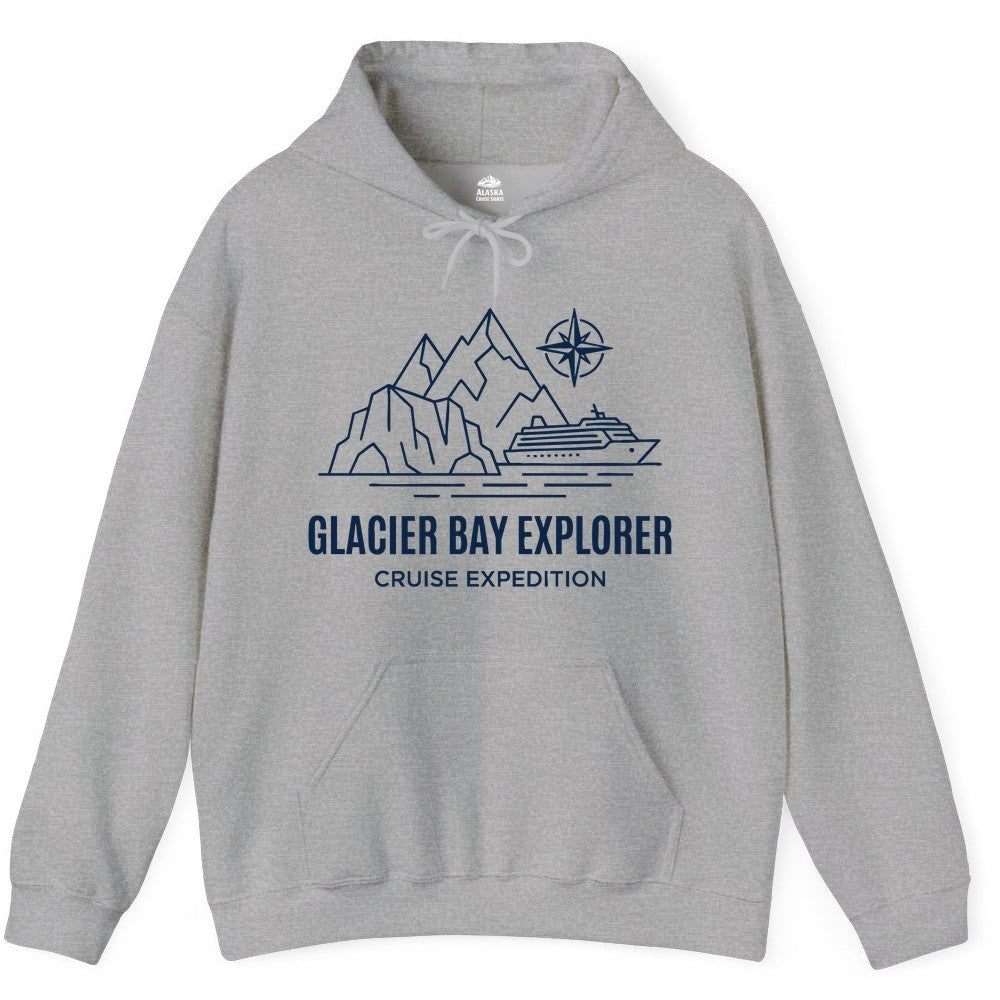 Glacier Bay cruise shirt - Alaska cruise apparel with mountains (Hoodie) in Sport Grey - Glacier Bay Alaska Cruise Shirt - Mountains Compass Adventure Line Art